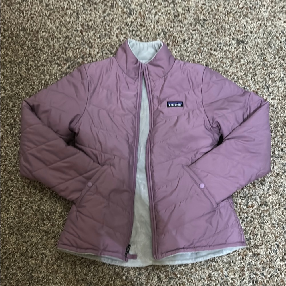 Patagonia Purple Puffer Jacket with Quilted Design